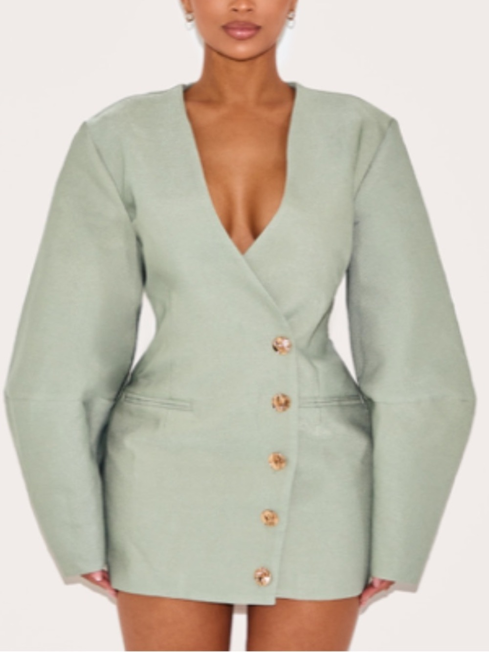 Olive Cocoon Sleeve A Line Blazer Dress